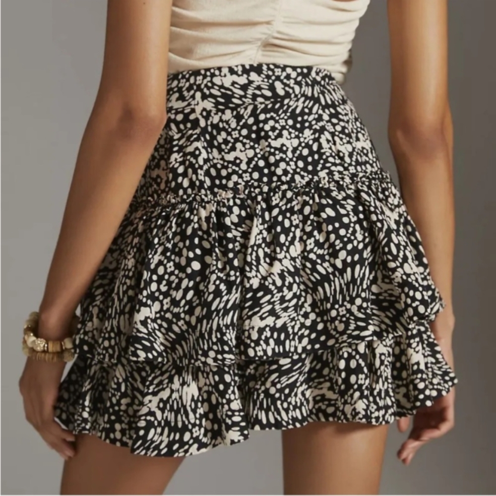 Anthropologie Maeve Tiered Mini Skirt New Size 00 Black White ANTHRO NWT